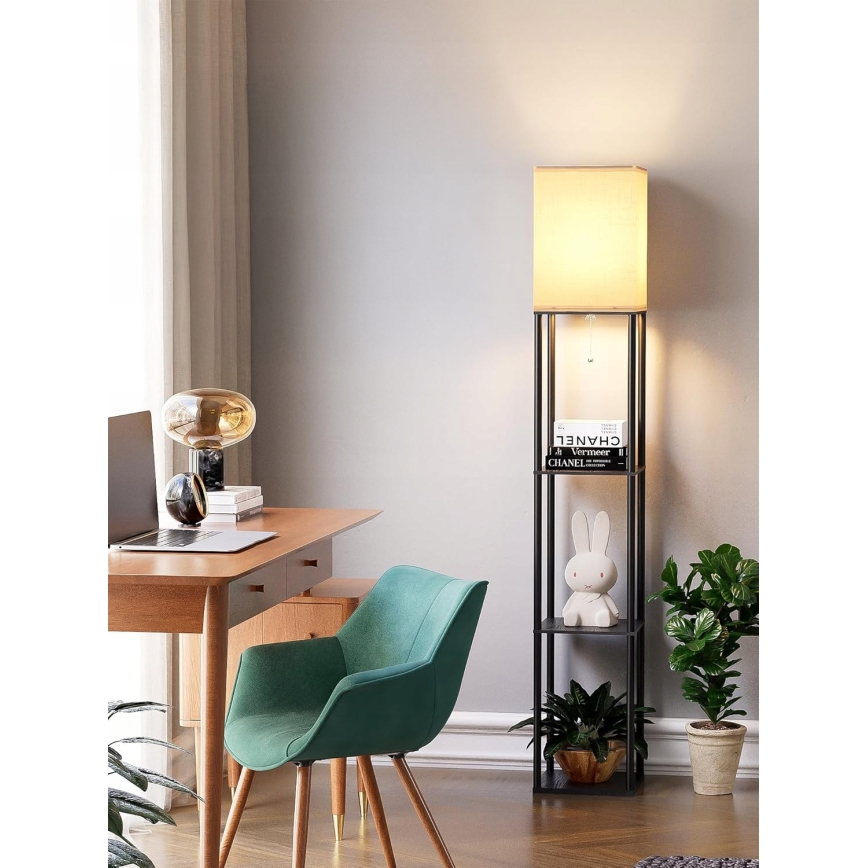 Grīdas lampa ar plauktiem, 1xE27/40W/230V, melna/balta