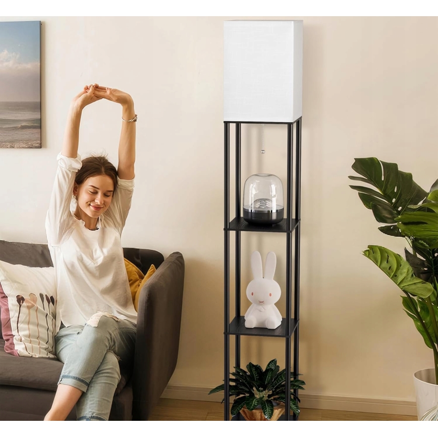 Grīdas lampa ar plauktiem, 1xE27/40W/230V, melna/balta