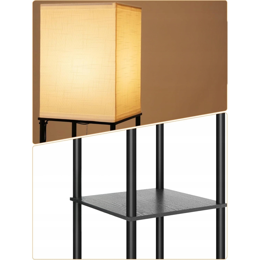 Grīdas lampa ar plauktiem, 1xE27/40W/230V, melna/balta