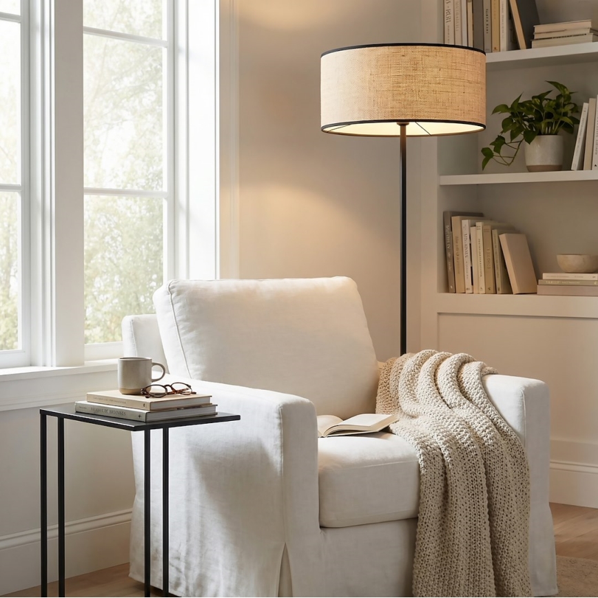 Grīdas lampa ECO 1xE27/15W/230V bēša/ratāns