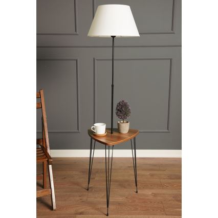 Grīdas stāvlampa ar galdu 1xE27/40W/230V melna/brūna