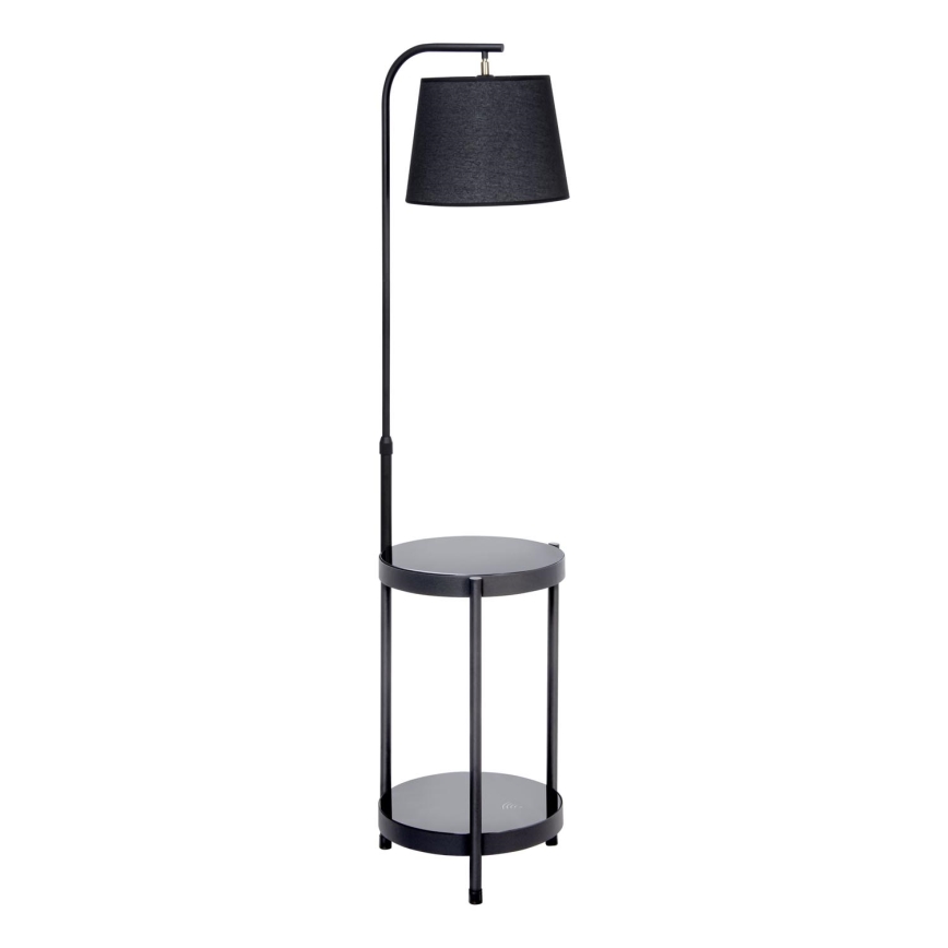 Grīdas stāvlampa ar galdu 1xE27/60W/230V USB melna