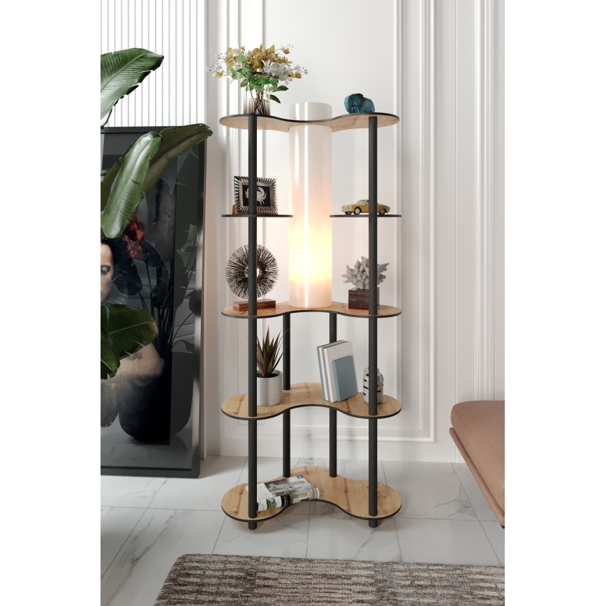 Grīdas stāvlampa ar plauktiem 1xE27/40W/230V 150 cm melna/bēša