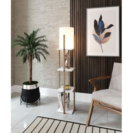 Grīdas stāvlampa ar plauktiem NORA 1xE27/40W/230V brūna/balta
