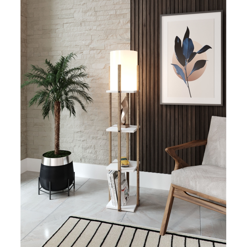 Grīdas stāvlampa ar plauktiem NORA 1xE27/40W/230V brūna/balta