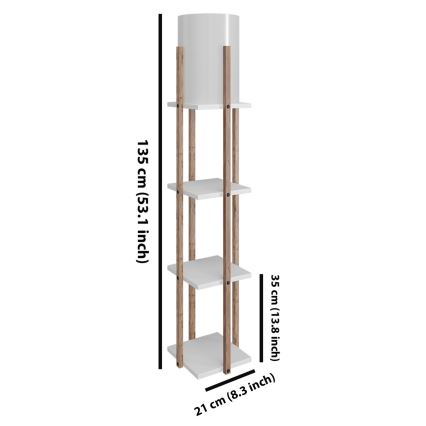 Grīdas stāvlampa ar plauktiem NORA 1xE27/40W/230V brūna/balta