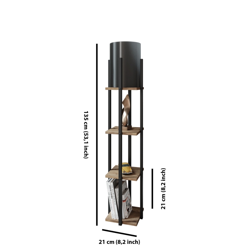 Grīdas stāvlampa ar plauktiem NORA 1xE27/40W/230V melna/brūna