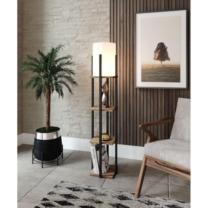 Grīdas stāvlampa ar plauktiem NORA 1xE27/40W/230V melna/brūna