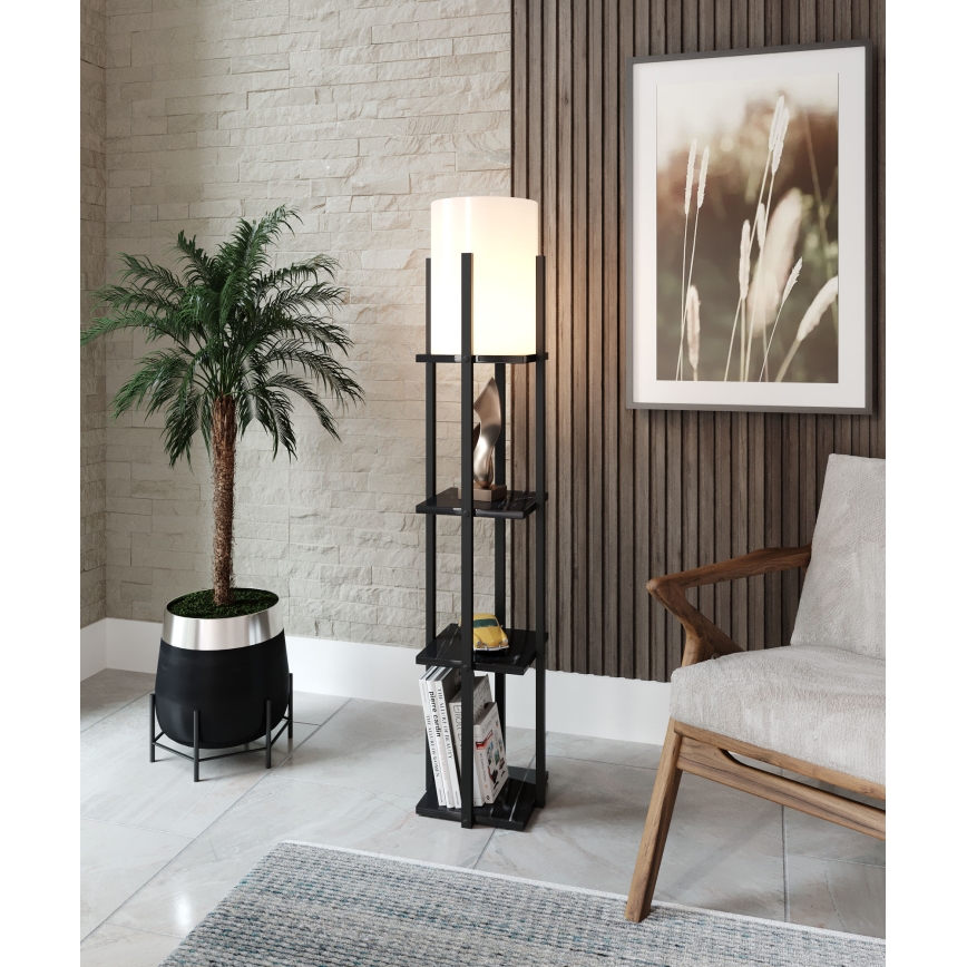 Grīdas stāvlampa ar plauktiem NORA 1xE27/40W/230V melna