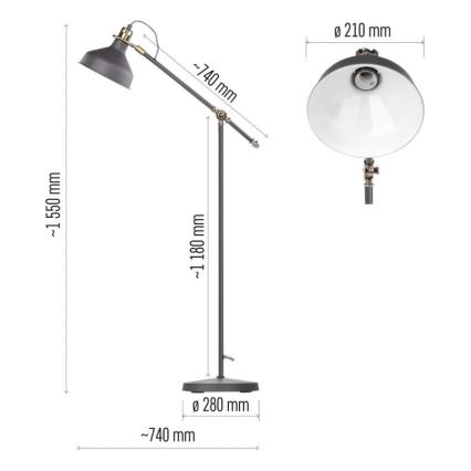 Grīdas stāvlampa ARTHUR 1xE27/25W/230V pelēka
