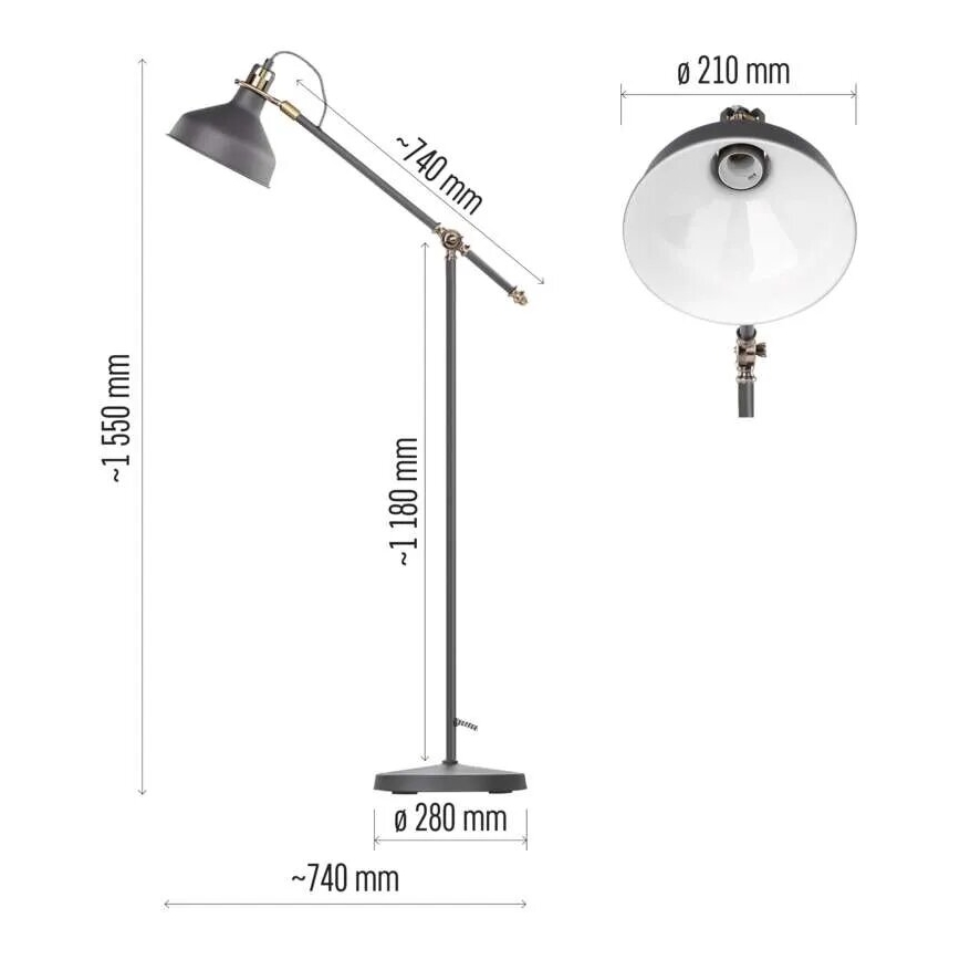 Grīdas stāvlampa ARTHUR 1xE27/25W/230V pelēka