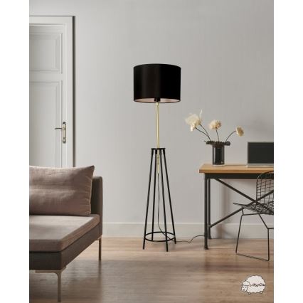 Grīdas stāvlampa TEGOLA 1xE27/60W/230V melna/zeltaina