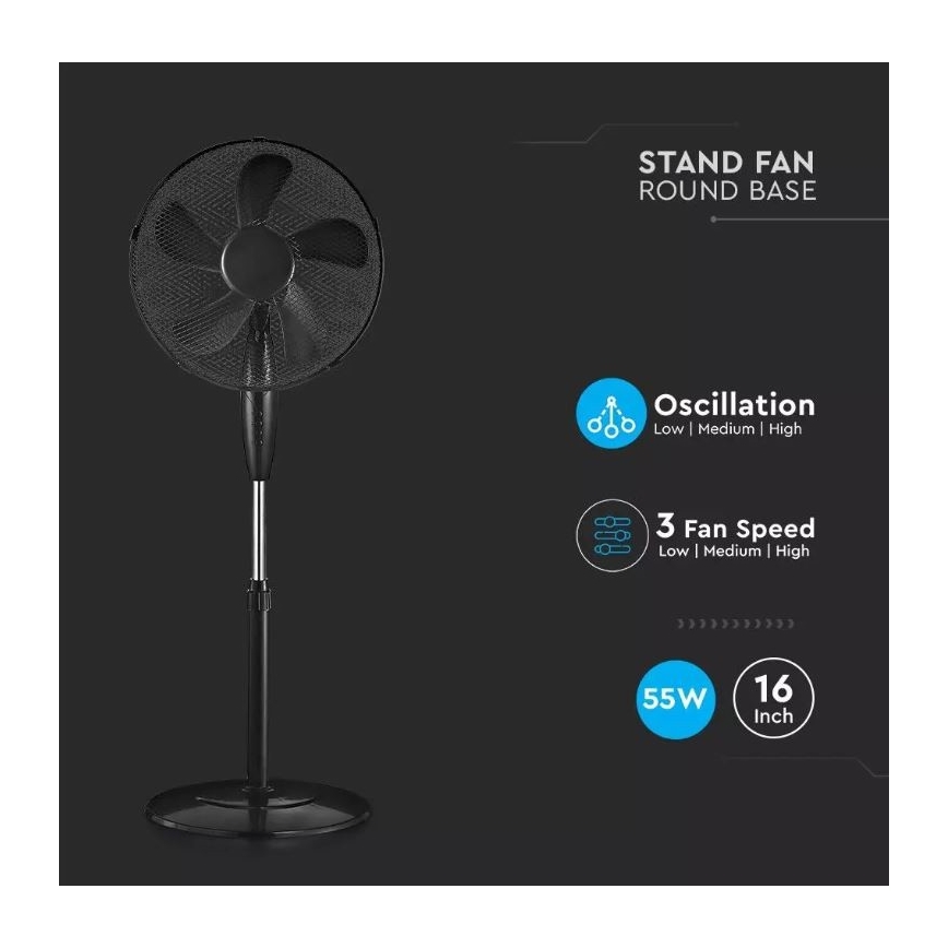 Grīdas ventilators d. 43 cm 55W/230V melns