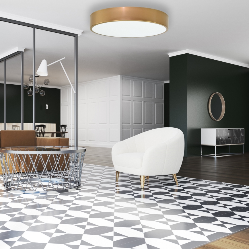 Griestu gaismeklis ar kustības un krēslas sensoru CLEO 4xE27/24W/230V, diametrs 50 cm, zelta krāsā