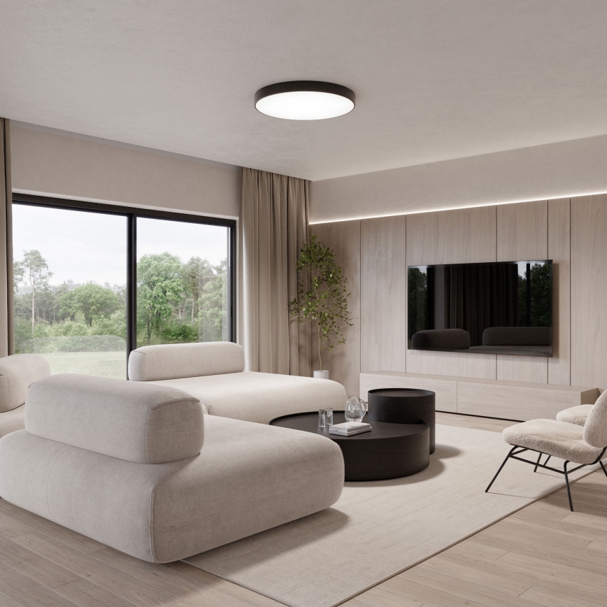 Griestu lampa CLEO ar kustības un krēslas sensoru, 6xE27/24W/230V, Ø 80 cm, melna