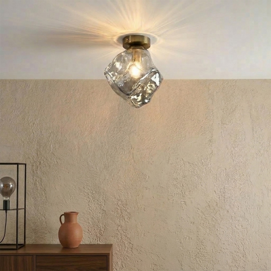 Griestu gaismeklis CRISTAL 1xE14/15W/230V misiņa/dūmakaina melna