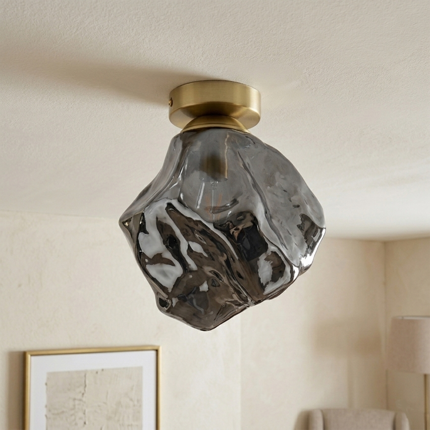 Griestu gaismeklis CRISTAL 1xE14/15W/230V misiņa/dūmakaina melna