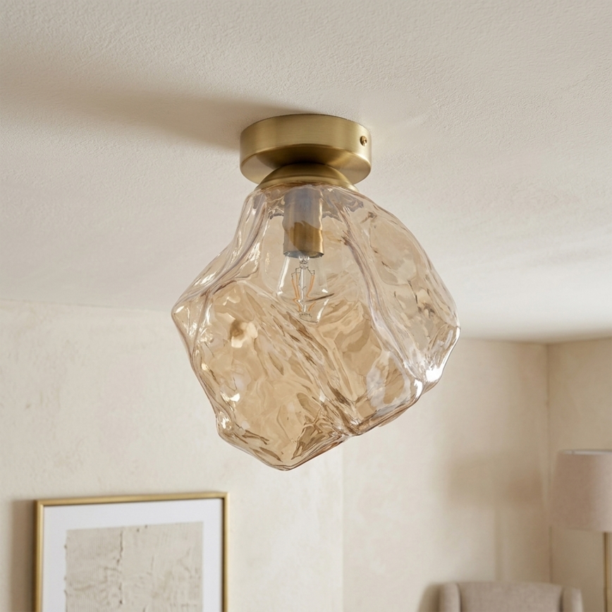 Griestu gaismeklis CRISTAL 1xE14/15W/230V misiņš/dūmota bēša