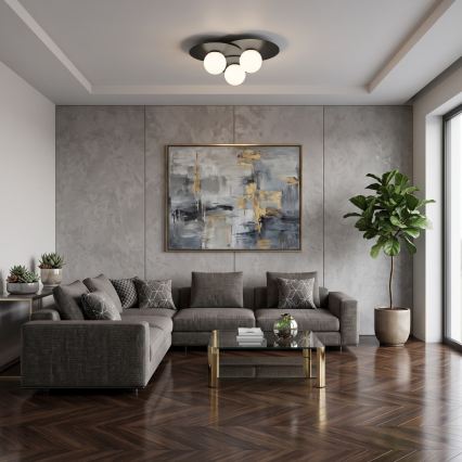 Griestu gaismeklis FLAT 3x E27/15W/230V 55x60 cm melns