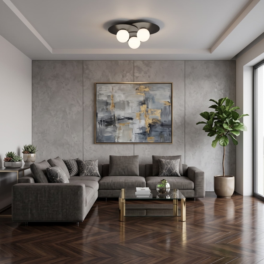 Griestu gaismeklis FLAT 3x E27/15W/230V 55x60 cm melns