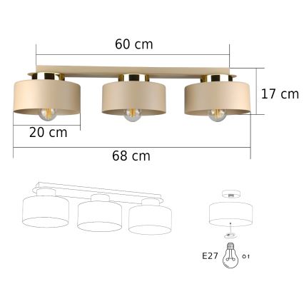 Griestu gaismeklis IGNIA 3xE27/60W/230V brūngpelēks
