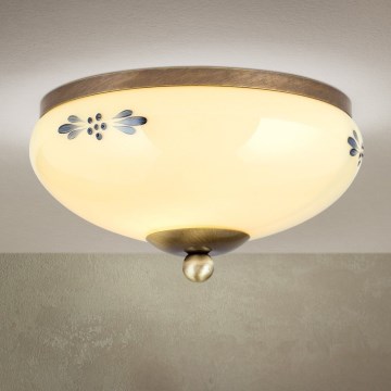 Griestu gaismeklis LANDHAUS 1xE27/60W/230V Ø 21 cm bronza/bēša/zila