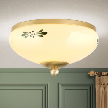 Griestu gaismeklis LANDHAUS 1xE27/60W/230V Ø 21 cm, misiņš/bēšs/zaļš