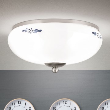 Griestu gaismeklis LANDHAUS 2xE27/60W/230V Ø 28 cm matēts hroms/balts/zils