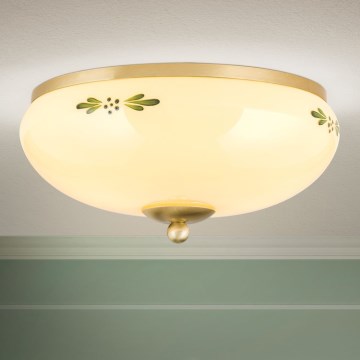 Griestu gaismeklis LANDHAUS 2xE27/60W/230V, Ø 28 cm, misiņš/krēmkrāsa/zaļš
