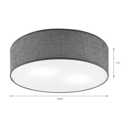 Griestu gaismeklis SIRJA 2xE27/15W/230V, diametrs 45 cm, pelēks