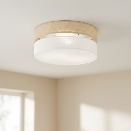 Griestu gaismeklis SIRJA DOUBLE BOHO 2xE14/15W/230V Ø 35 cm bēšs/balts