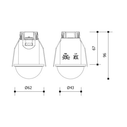Griestu ieliekamais kustību sensors 360° 1200W/230V IP54 melns