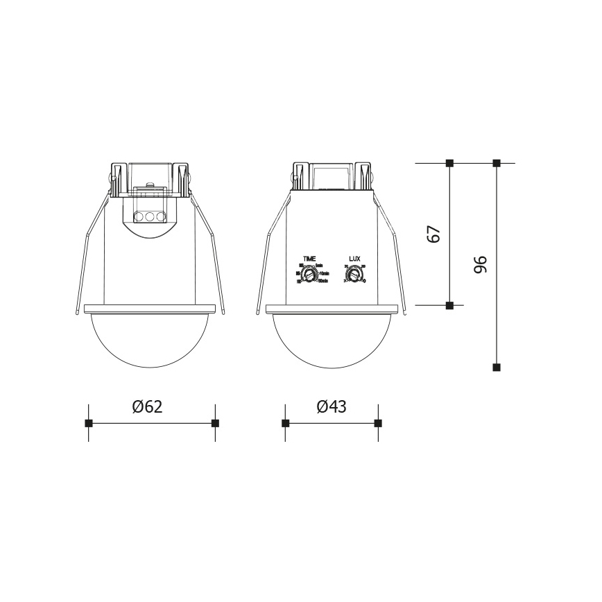 Griestu ieliekamais kustību sensors 360° 1200W/230V IP54 melns