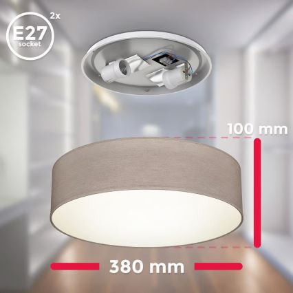 Griestu lampa 2xE27/40W/230V Ø 38 cm bēša