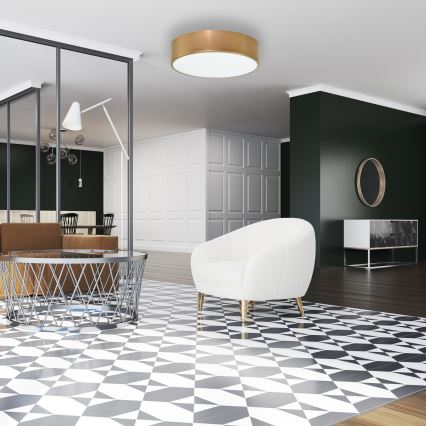 Griestu gaismeklis CLEO ar kustības un krēslas sensoru 2xE27/24W/230V pr. 30 cm zelta