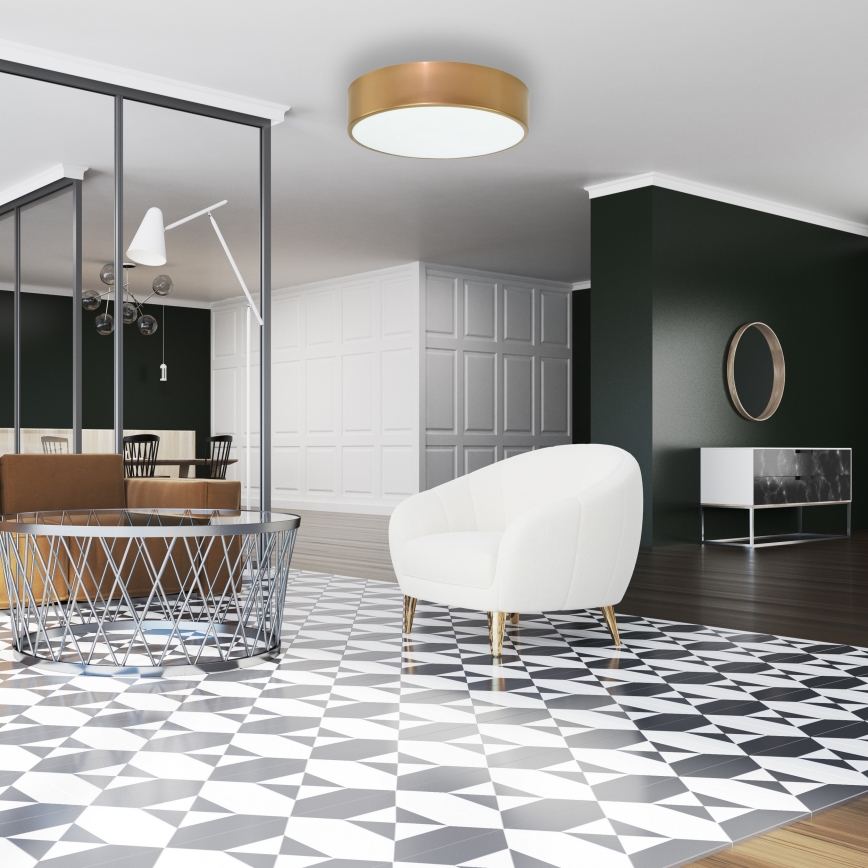 Griestu gaismeklis CLEO ar kustības un krēslas sensoru 2xE27/24W/230V pr. 30 cm zelta