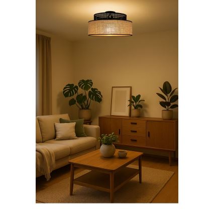 Griestu lampa BOHO 1xE27/60W/230V melna/rotanga