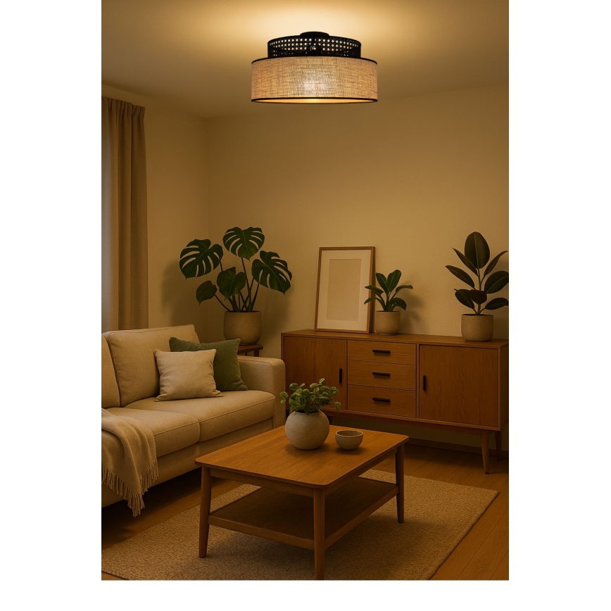 Griestu lampa BOHO 1xE27/60W/230V melna/rotanga