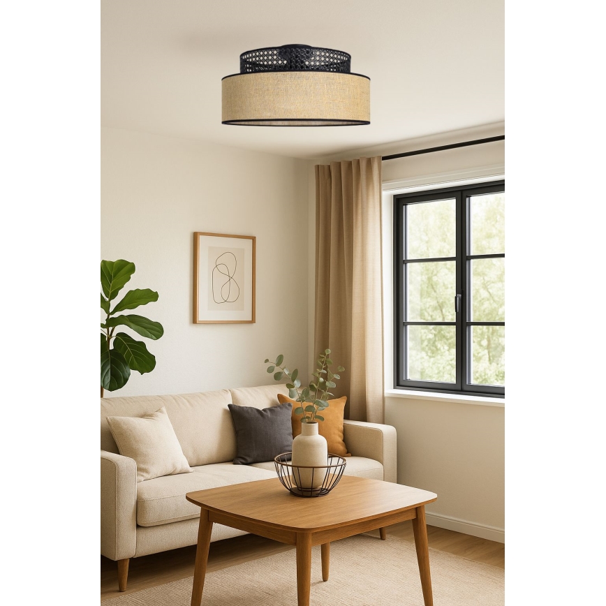 Griestu lampa BOHO 1xE27/60W/230V melna/rotanga