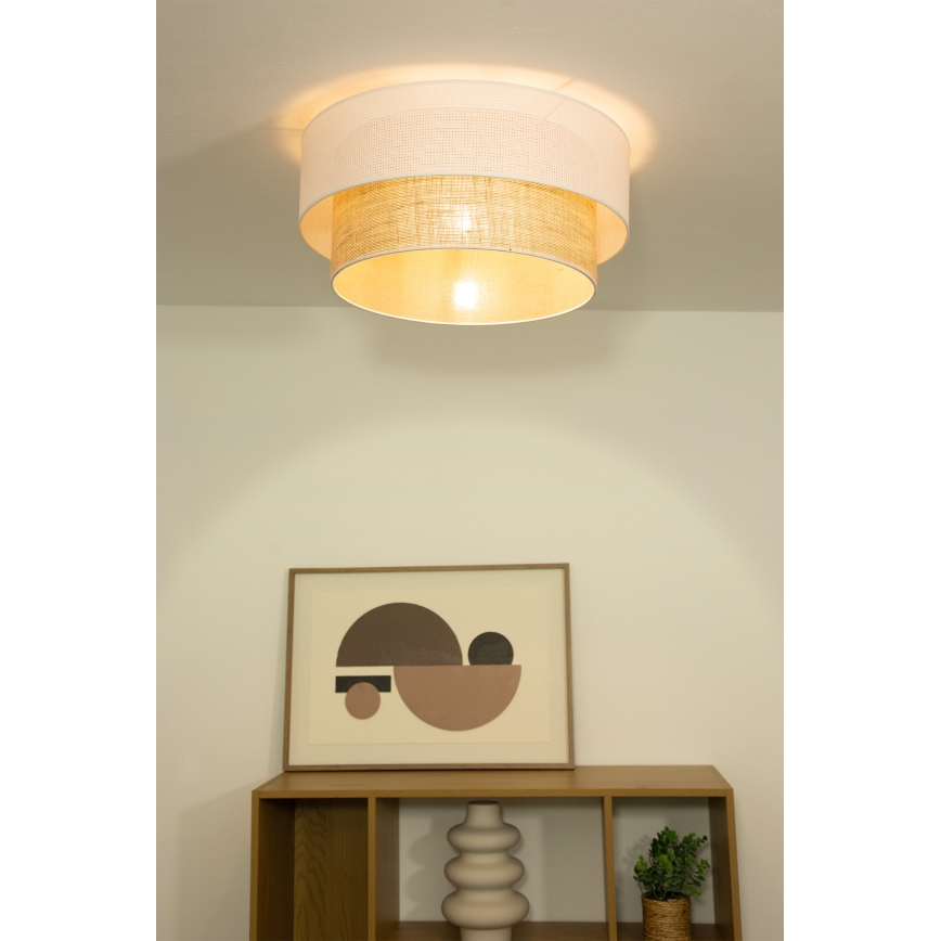 Griestu lampa BORHO 1xE27/60W/230V Ø 40 cm balta/džuta