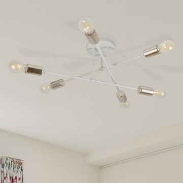 Griestu lampa CAMBRIDGE, piestiprināma pie griestiem, 6xE27/15W/230V, misiņš/balts