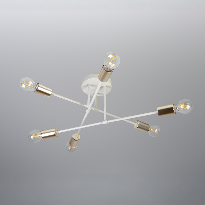 Griestu lampa CAMBRIDGE, piestiprināma pie griestiem, 6xE27/15W/230V, misiņš/balts