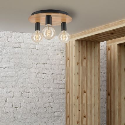 Griestu lampa DUSTY 3xE27/15W/230V d. 34 cm ozols/melna