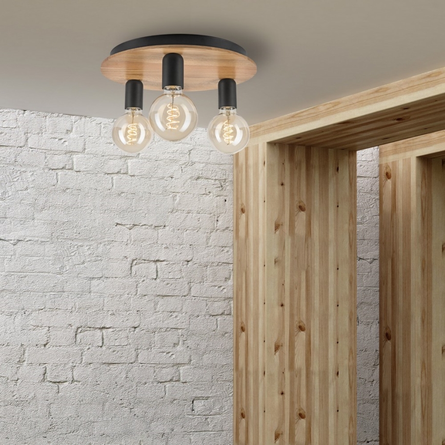 Griestu lampa DUSTY 3xE27/15W/230V d. 34 cm ozols/melna