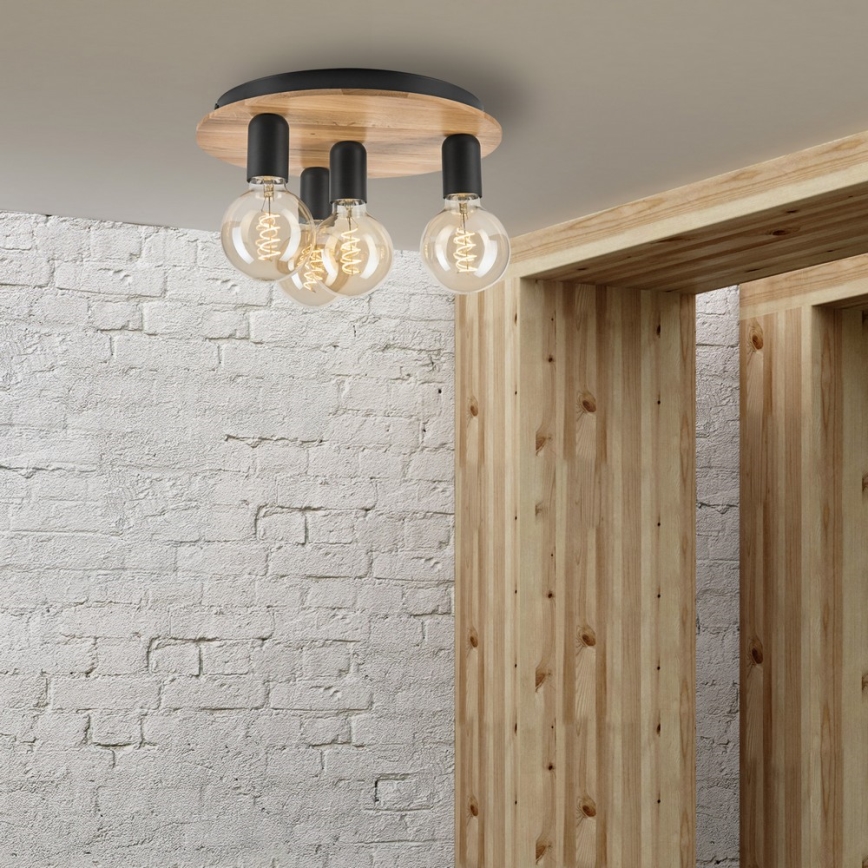 Griestu lampa DUSTY 4xE27/15W/230V d. 34 cm ozols/melna