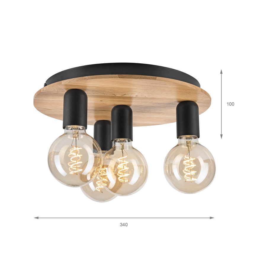Griestu lampa DUSTY 4xE27/15W/230V d. 34 cm ozols/melna