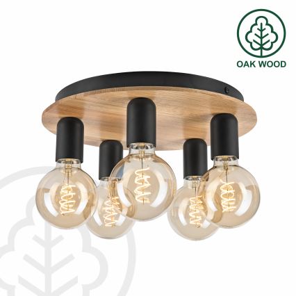 Griestu lampa DUSTY 5xE27/15W/230V d. 34 cm ozols/melna