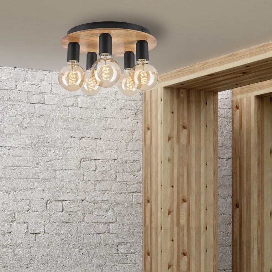 Griestu lampa DUSTY 5xE27/15W/230V d. 34 cm ozols/melna