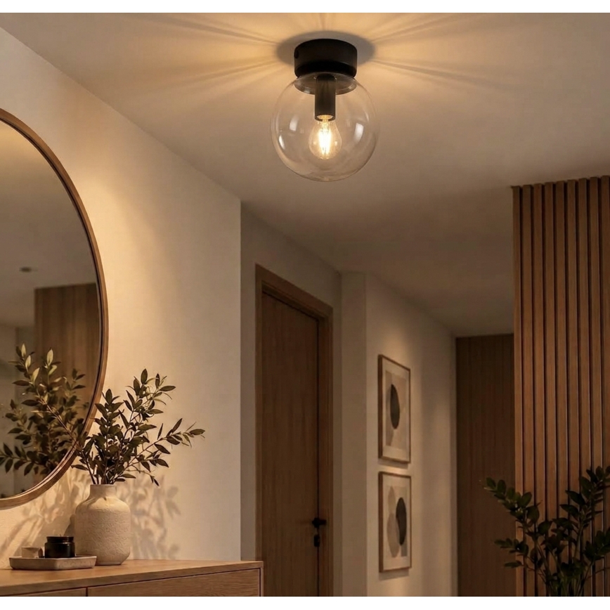 Griestu lampa ELIAS 1xE14/5W/230V Ø 13 cm melna/caurspīdīga