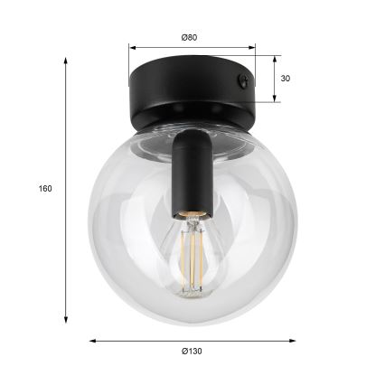 Griestu lampa ELIAS 1xE14/5W/230V Ø 13 cm melna/caurspīdīga